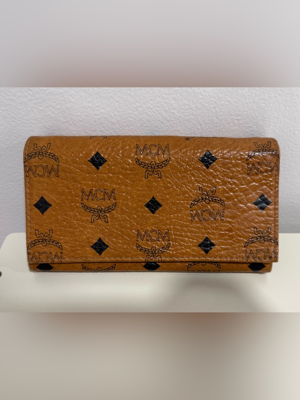 Vintage MCM Cognac Monogram Continental Wallet Brown Leather Gold Tone Unisex